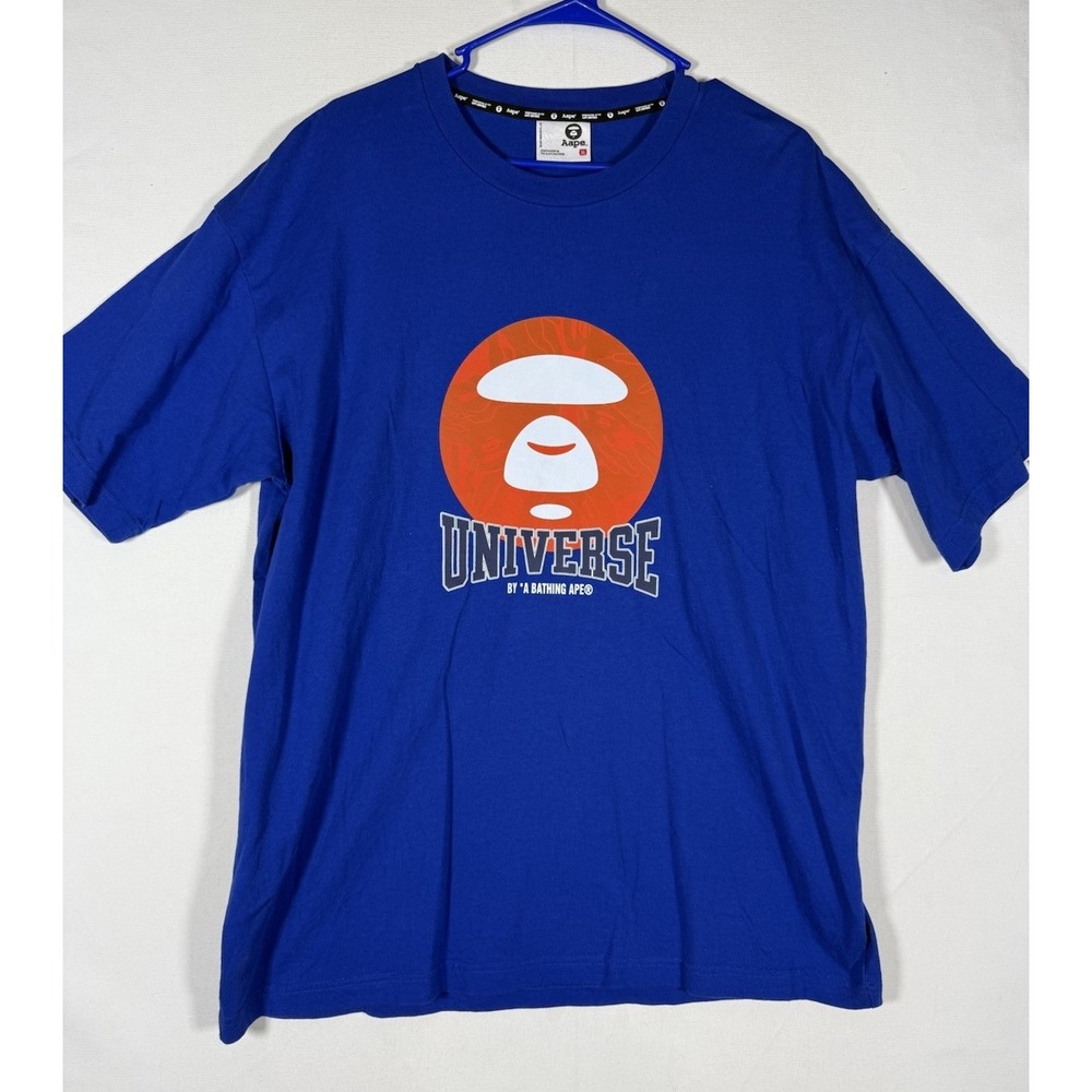 A Bathing Ape BAPE T-Shirt Mens XL Blue Graphic Universe Logo Short Sleeve Shirt